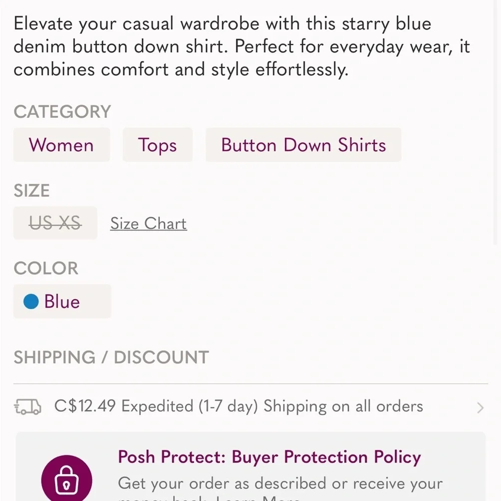💝Free Blue Star Pattern Button Down Denim shirt xs - Picture 5 of 5